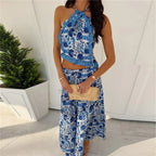 Women's blue floral outfit set, perfect for y2k fashion at summer events