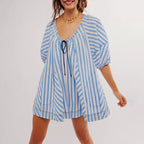 Women's blue striped dress, lightweight fabric, perfect for y2k fashion style