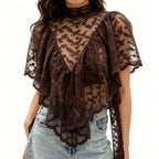 Brown lace top for women, stylish y2k fashion, perfect for casual outings