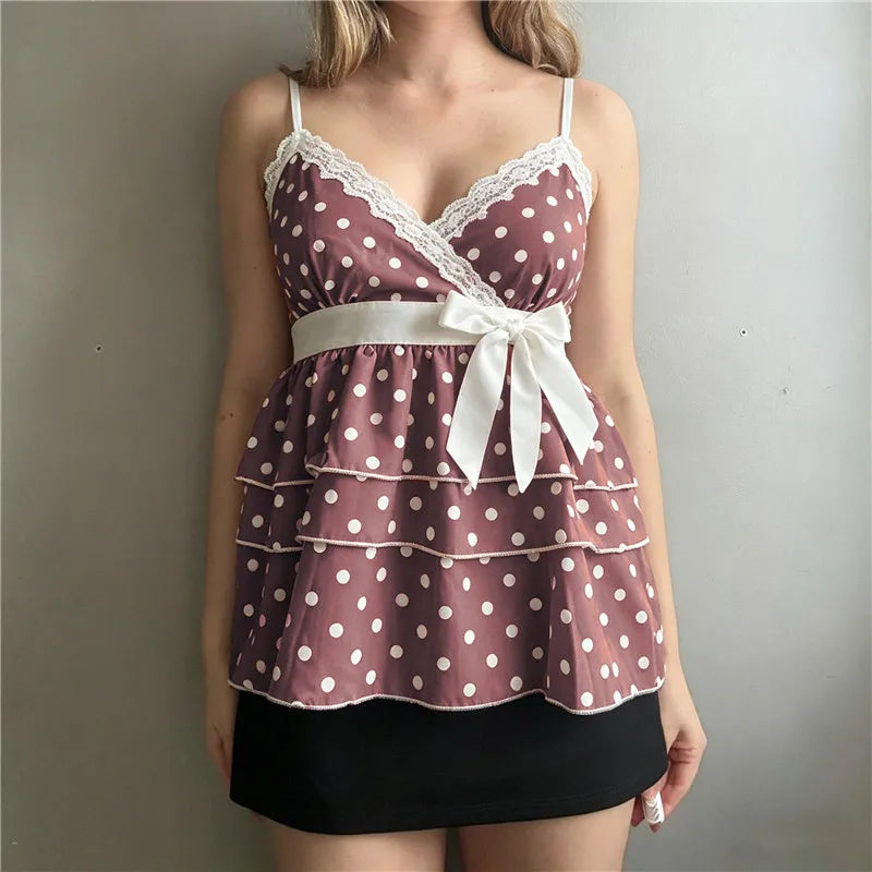 Women's polka dot blouse in mauve, perfect for y2k fashion styling
