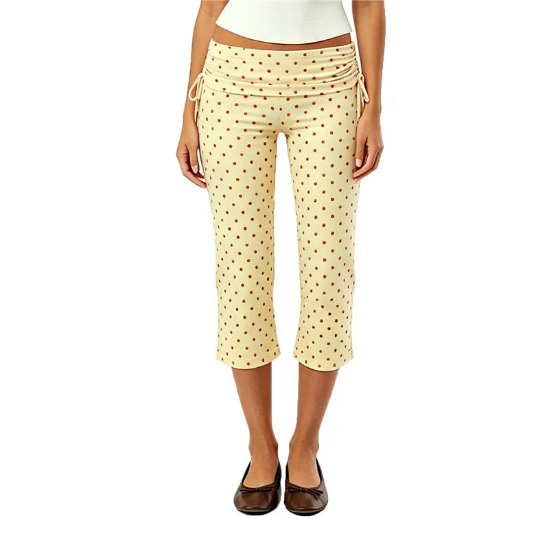 Women's cream polka dot pants, comfortable fit, y2k fashion