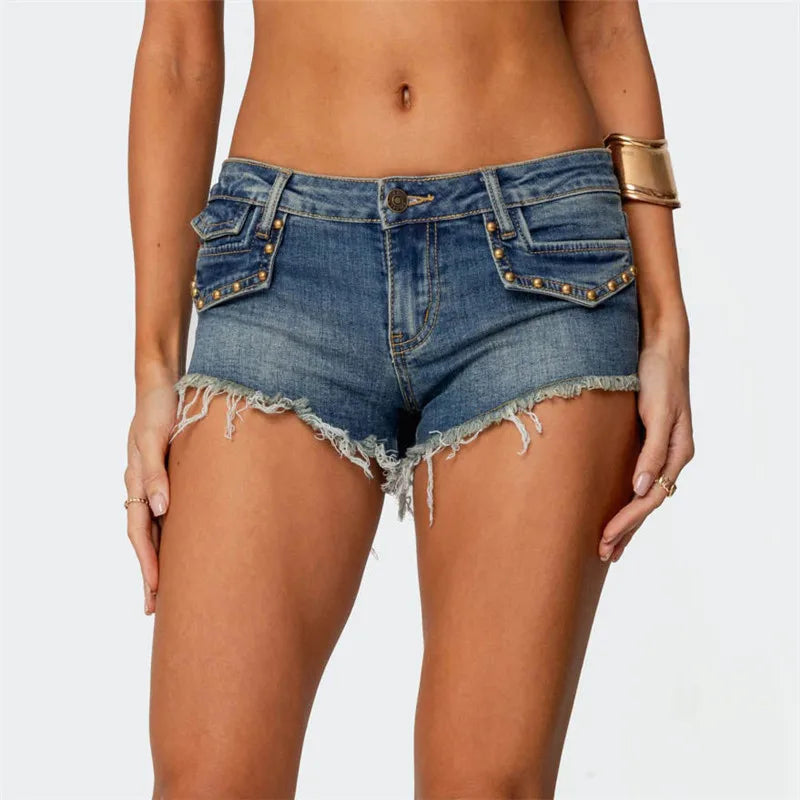 Women's distressed denim shorts, y2k fashion for summer outings