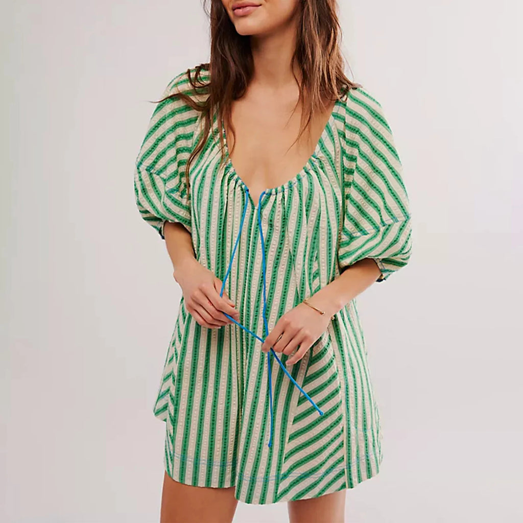 Women's striped green dress, lightweight fabric, perfect for y2k fashion