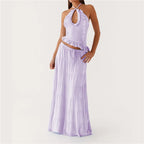 Women's lilac ruffled two-piece set, perfect for y2k fashion styles