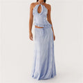 Women's light blue ruffled maxi dress for y2k fashion appeal
