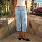 Women's polka dot blue pants, lightweight, perfect for y2k fashion