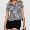 Women's plaid short-sleeve shirt, perfect for y2k fashion enthusiasts