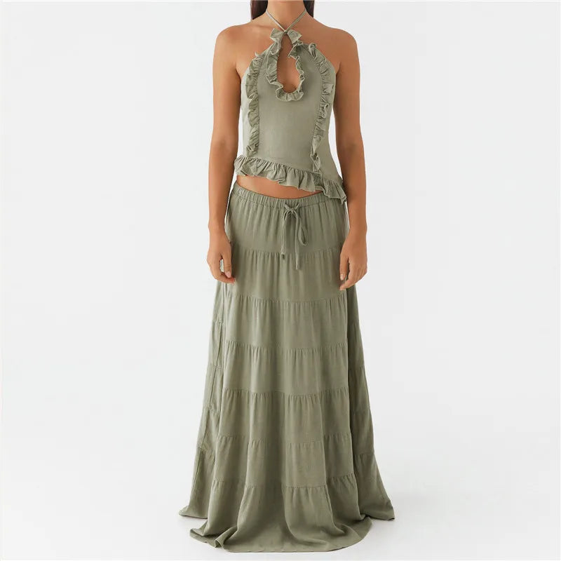 Women's olive green maxi dress, lightweight, perfect for y2k fashion style