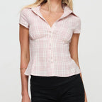Women's pink checkered shirt, soft cotton, y2k fashion style