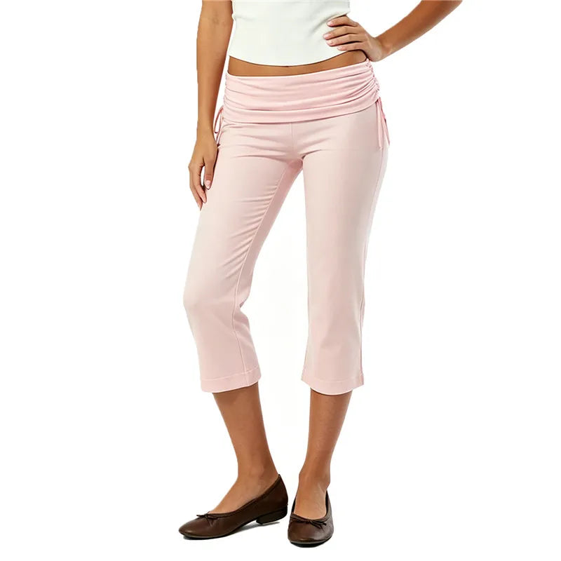 Women's pink capri pants, stretchy fabric, perfect for y2k fashion