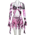 Women's pink tie-dye bikini set for y2k fashion, perfect for summer