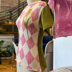 Women's knit shirt in pink and green, perfect for y2k fashion styles