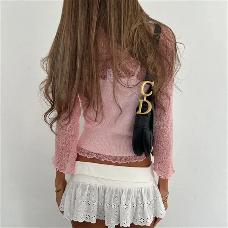 Women's pink knit shirt in y2k fashion for a chic look