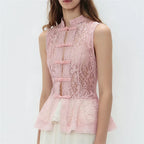 Women's pink lace peplum top, perfect for y2k fashion style