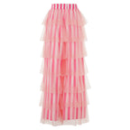 Women's pink tiered tulle pants for a trendy y2k fashion look