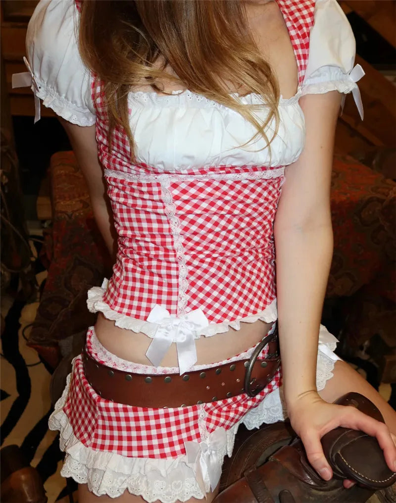 Women's red gingham shirt, cotton blend, y2k fashion style