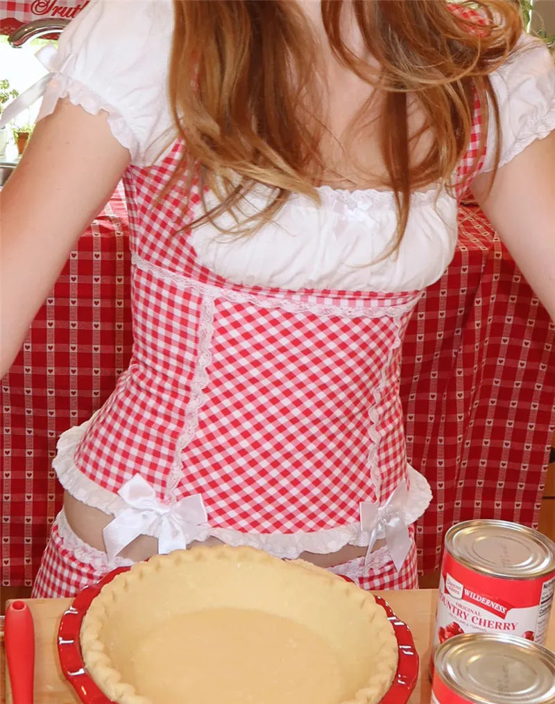 Women's red gingham shirt, cotton, perfect for y2k fashion style