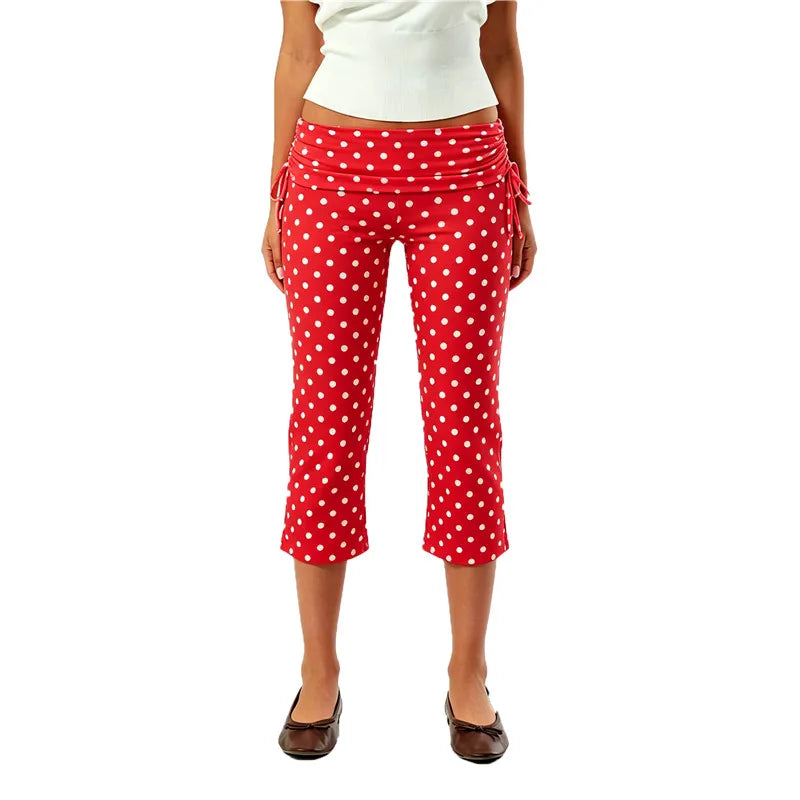 Women's red polka dot pants, stylish y2k fashion for casual outings