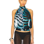 Women's blue and black halter top, perfect for y2k fashion enthusiasts
