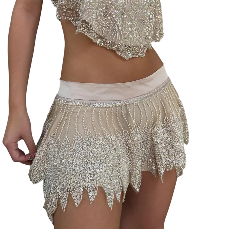 Y2K Fashion Sequin Fringe Mini Skirt for Women