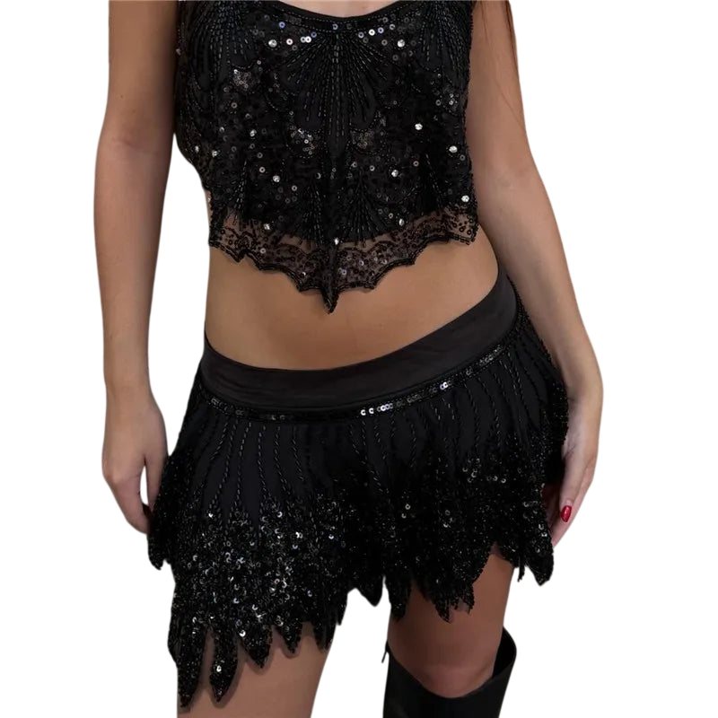 Y2K Fashion Sequin Fringe Mini Skirt for Women