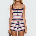Women's striped romper in blue and white, perfect for y2k fashion