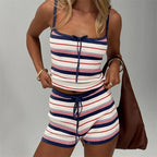 Women's striped knitted set in red and navy, casual y2k fashion