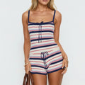 Women's striped romper in cream and navy, perfect for summer y2k fashion