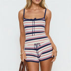 Women's striped romper in cream and navy, perfect for summer y2k fashion