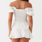 Women's white off-shoulder dress, y2k fashion, perfect for summer outings