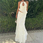 Women's white peplum maxi dress, perfect for y2k fashion style