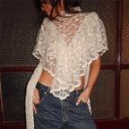 Women's sheer floral lace top, perfect for y2k fashion styles