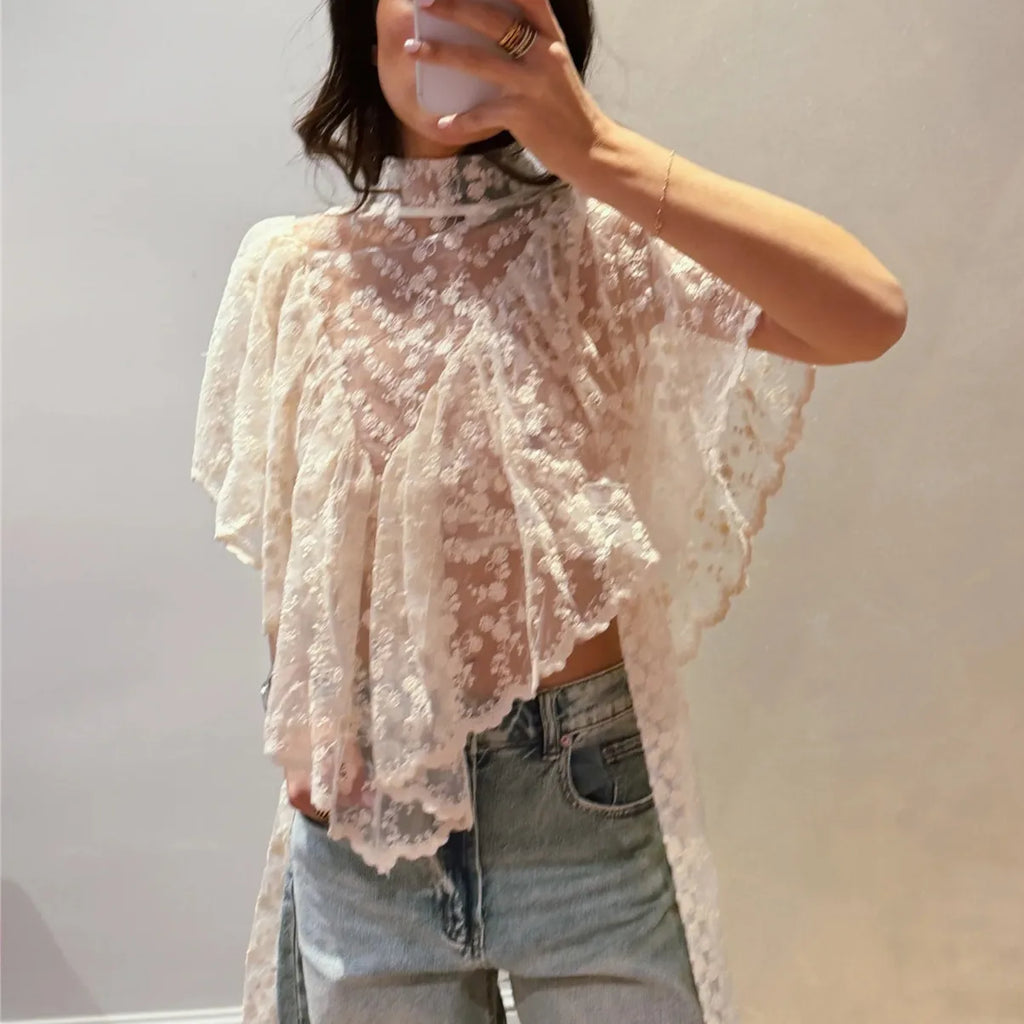 women's sheer lace top in white for y2k fashion style