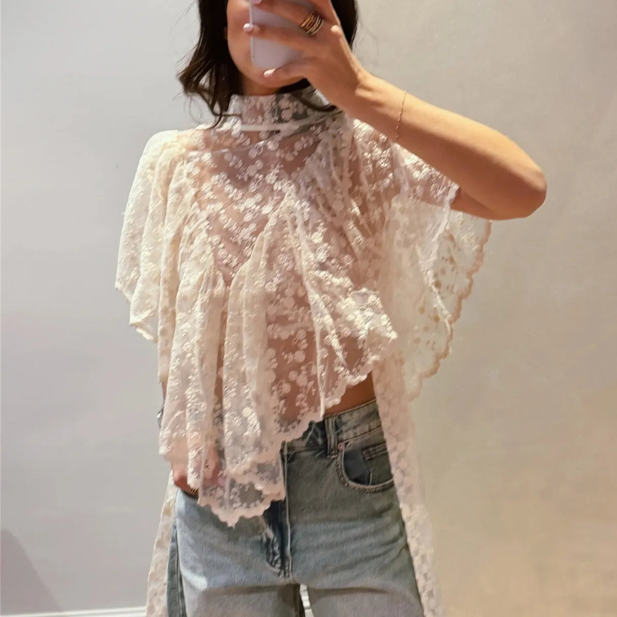 women's sheer lace top in white for y2k fashion style