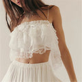 Women's sheer white ruffled top, y2k fashion for summer outings