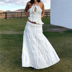 Women's white ruffled two-piece outfit, perfect for y2k fashion