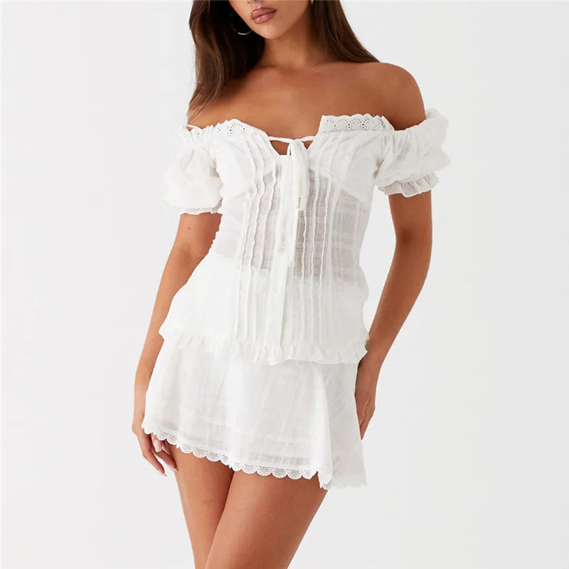 Women's white off-shoulder dress, elegant y2k fashion for summer