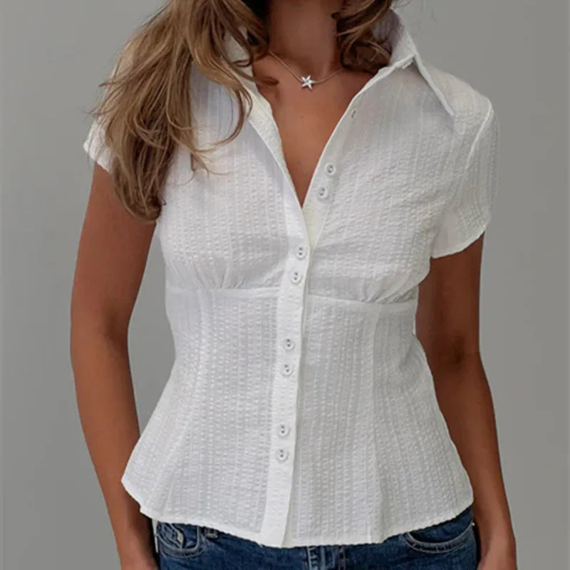 Women's white button-up shirt, perfect for y2k fashion styling
