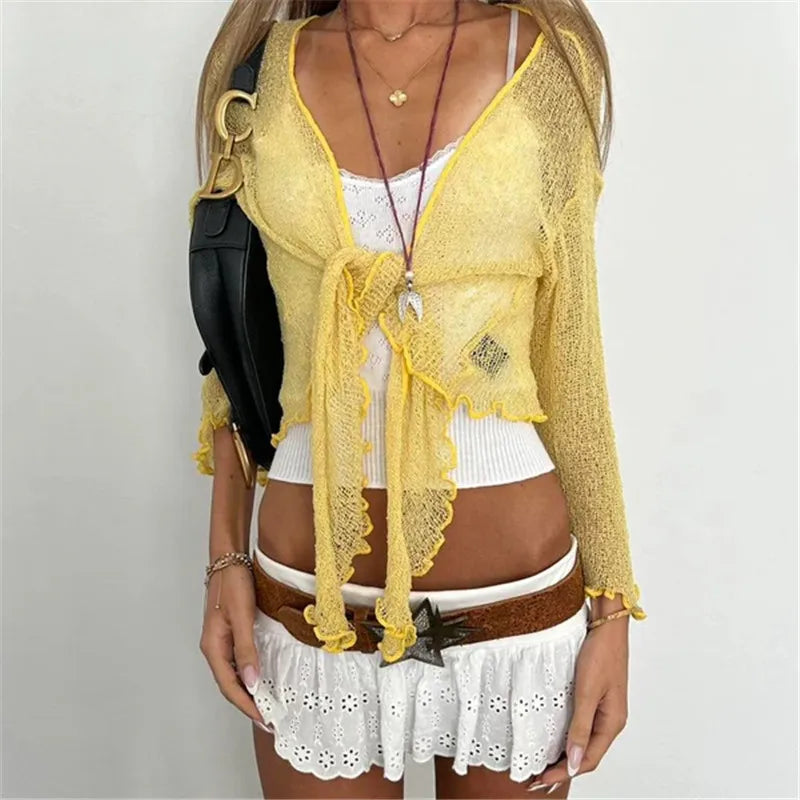 Women's yellow knit cardigan for y2k fashion stylish layering