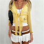 Women's yellow mesh cardigan in y2k fashion for stylish layering