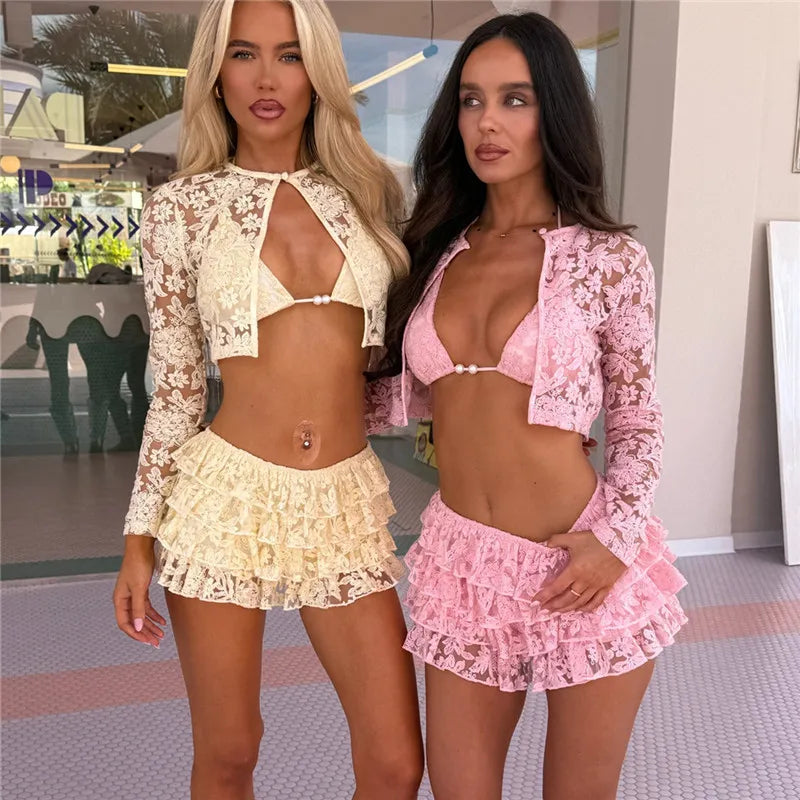 Women's lace Y2K fashion bikini set, stylish for beach outings