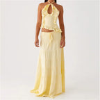 Women's yellow ruffled dress set, perfect for summer y2k fashion