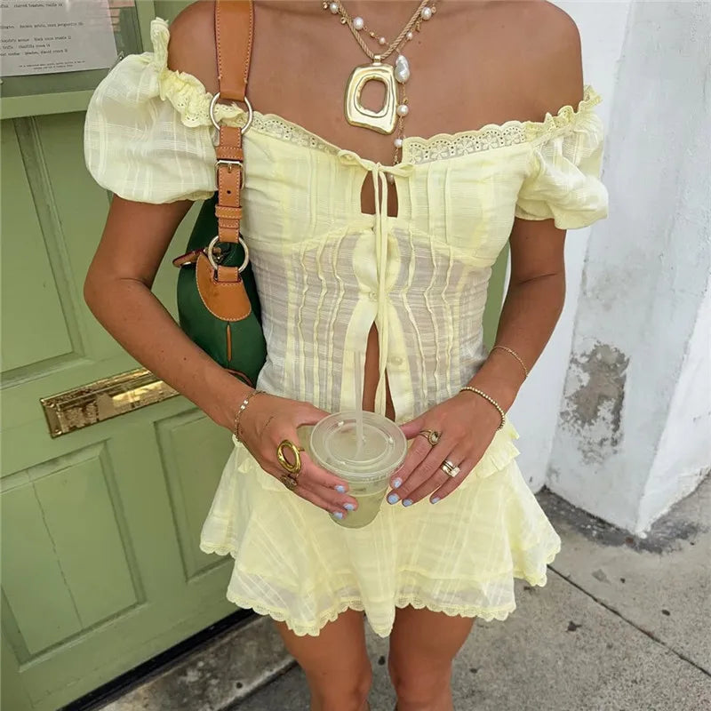 Women's yellow y2k fashion dress, lightweight material, summer outings