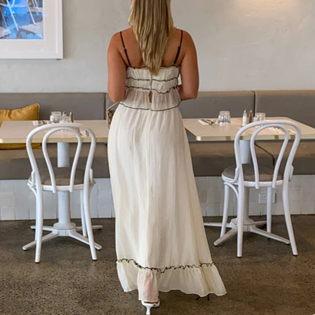 Women's cream maxi dress, lightweight fabric, perfect for summer outings, y2k outfits