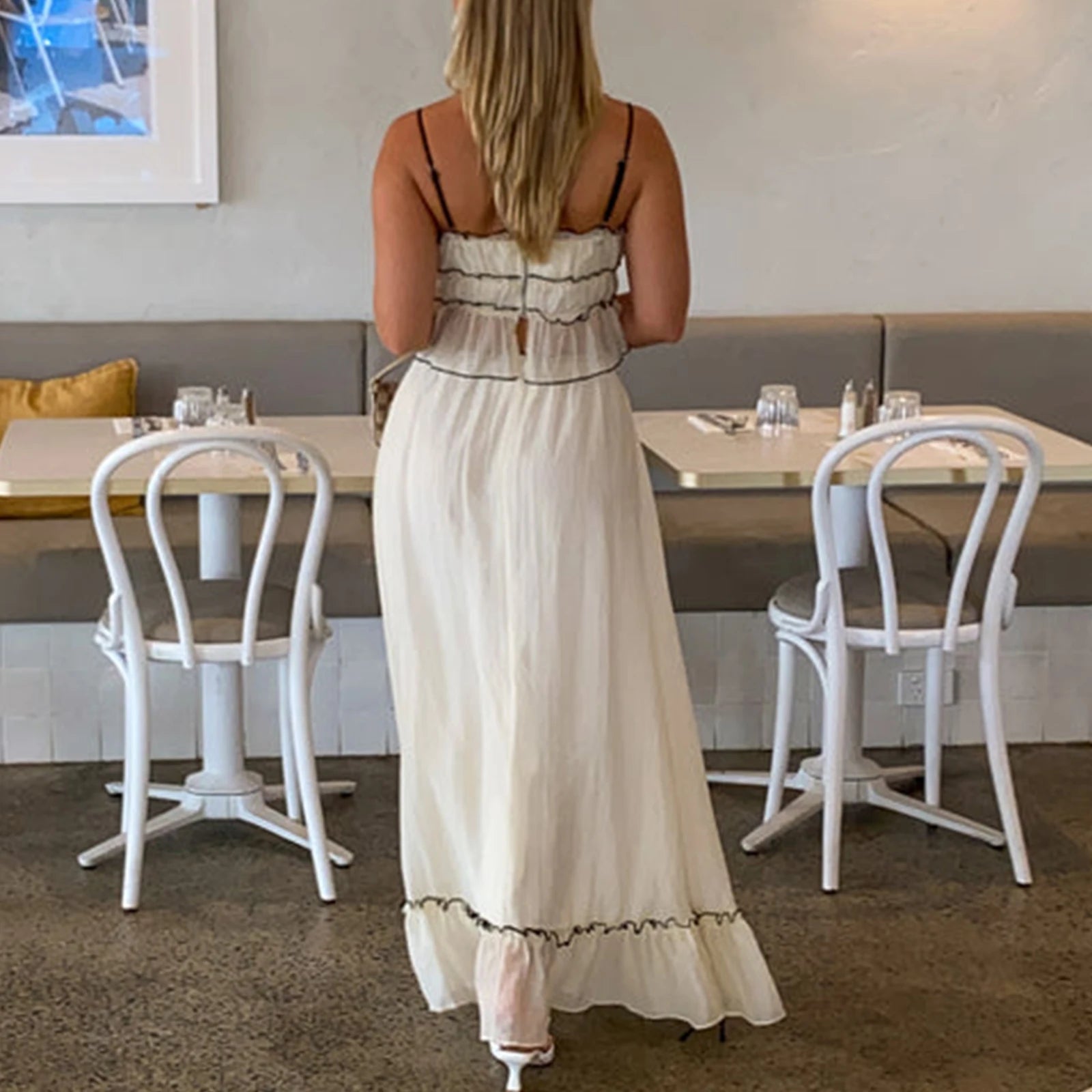Women's cream maxi dress, lightweight fabric, perfect for summer outings, y2k outfits