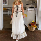 Women's white y2k outfits set with ruffle details for summer outings