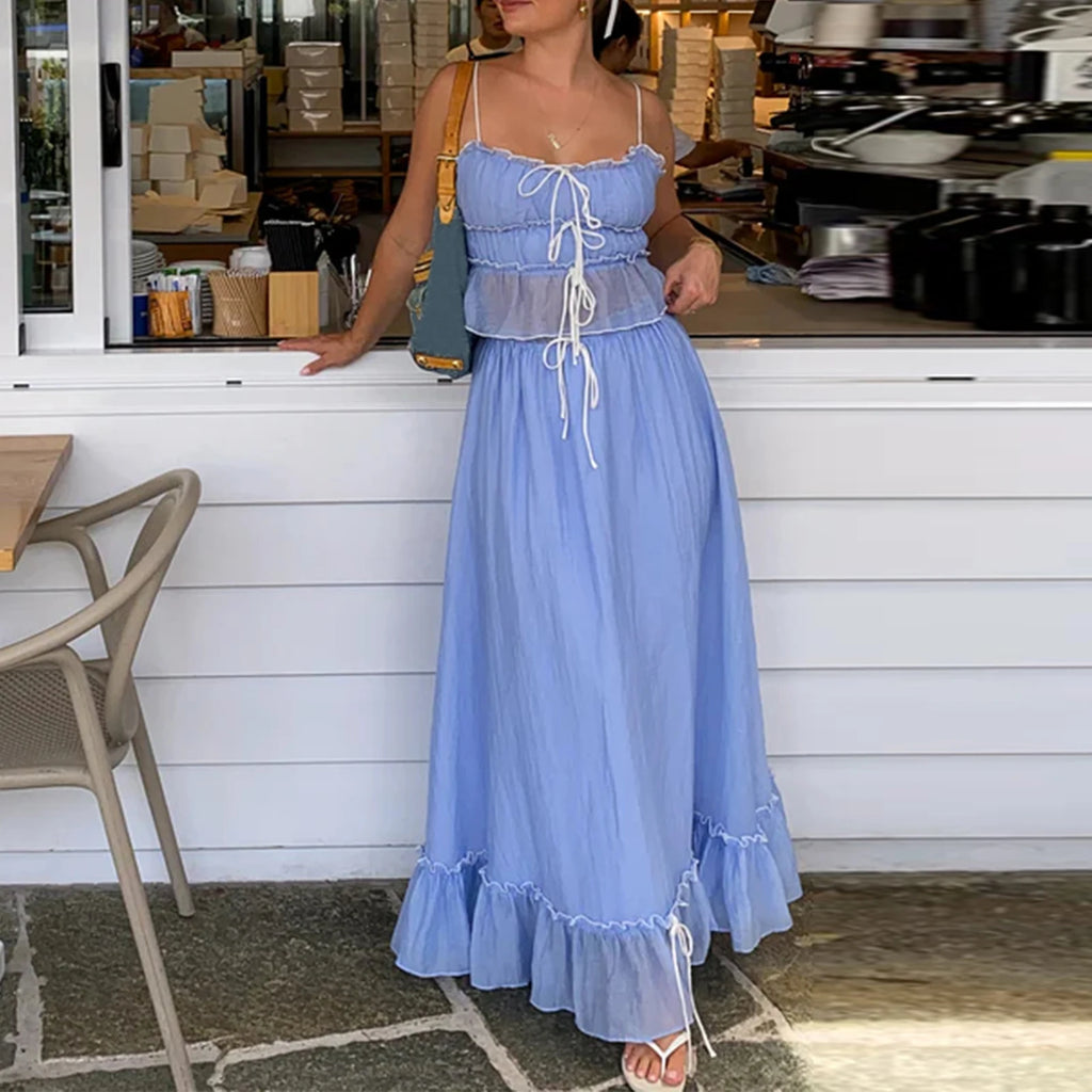 Women's blue Y2K outfits, lightweight fabric, perfect for summer outings