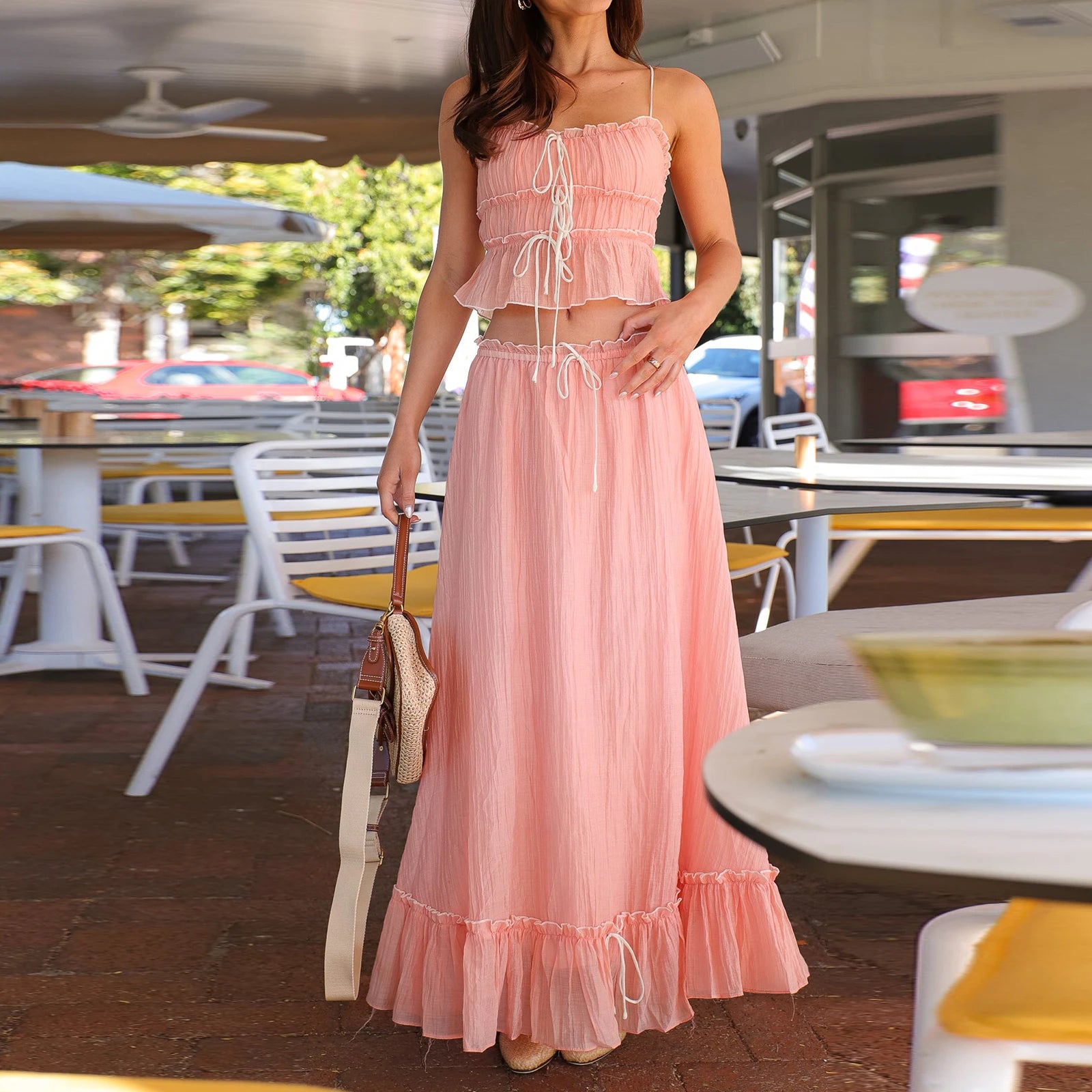 Women's blush pink y2k outfits, lightweight fabric, perfect for summer outings