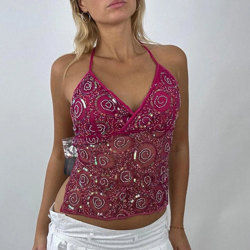 Y2K Sequin Cami Tank Top in magenta, perfect for summer parties