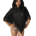 Women's Sheer Poncho with Elegant Fringe Detail